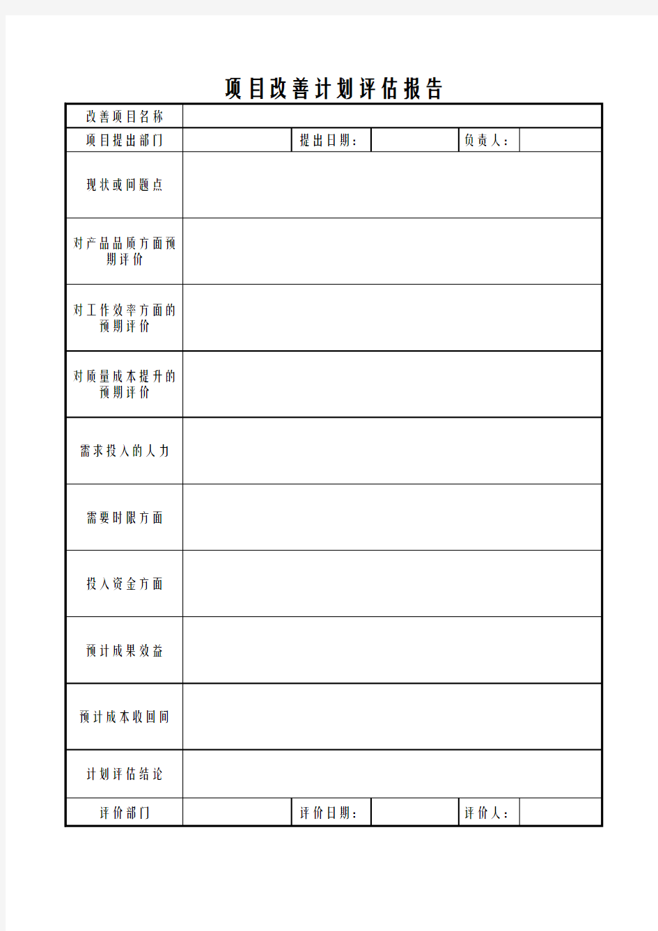 项目改善计划评估报告