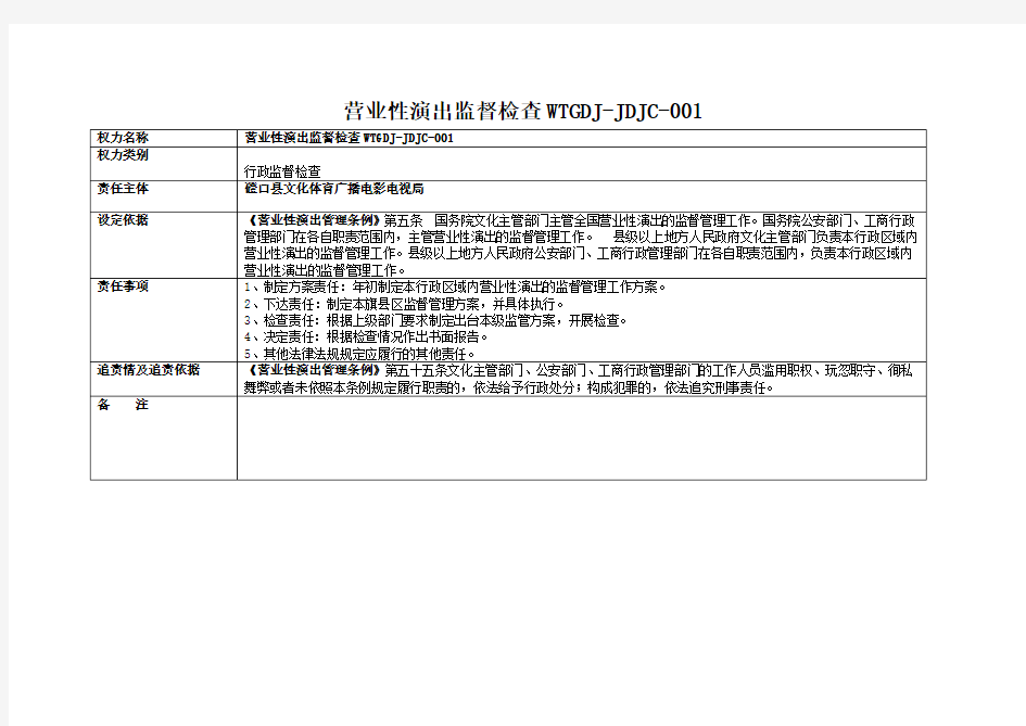 营业性演出监督检查WTGDJ-JDJC-001
