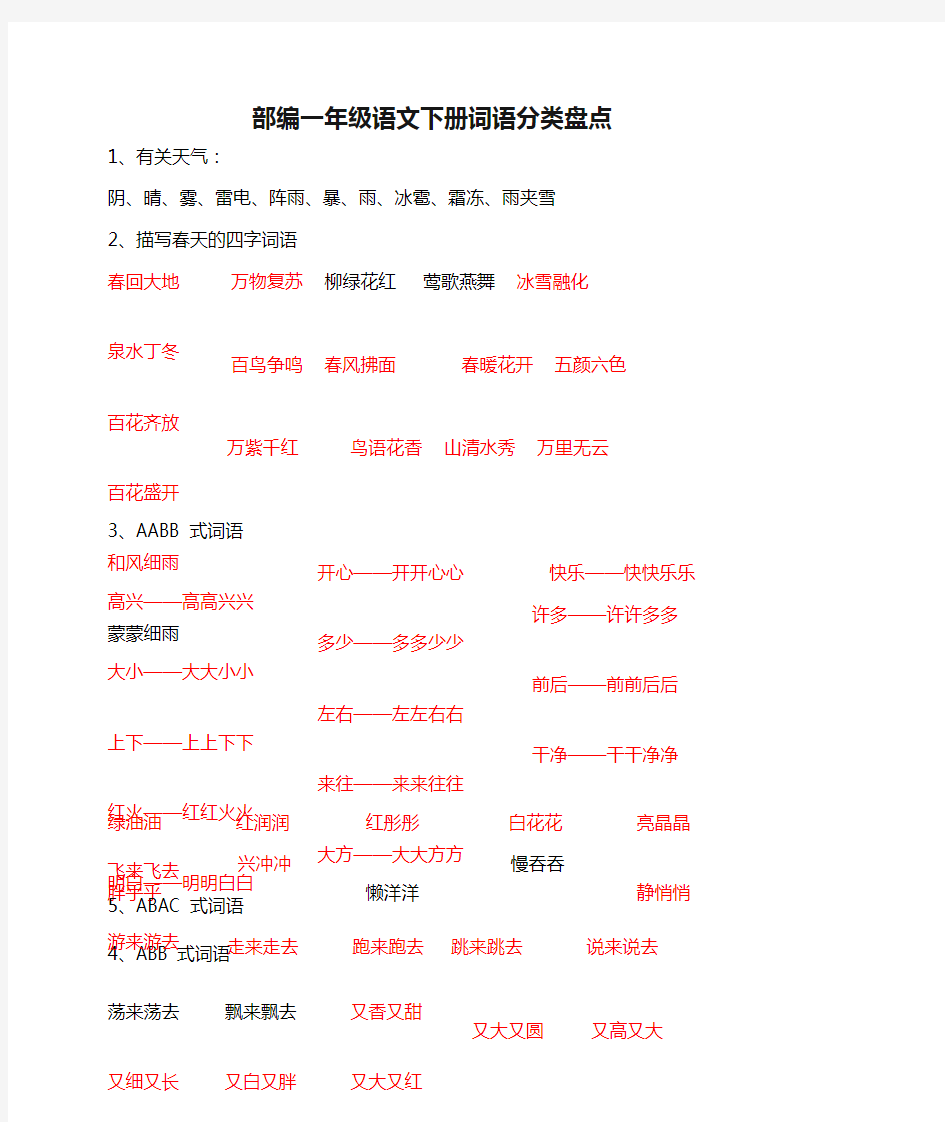 (完整word版)最新部编一年级语文下册词语分类盘点