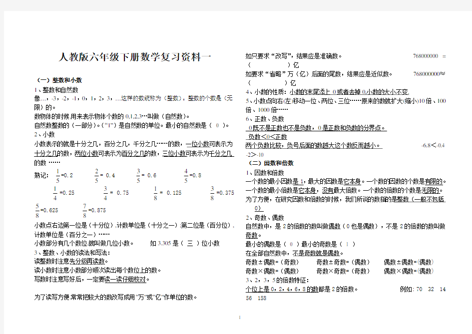 (完整版)人教版小升初数学复习资料精华版