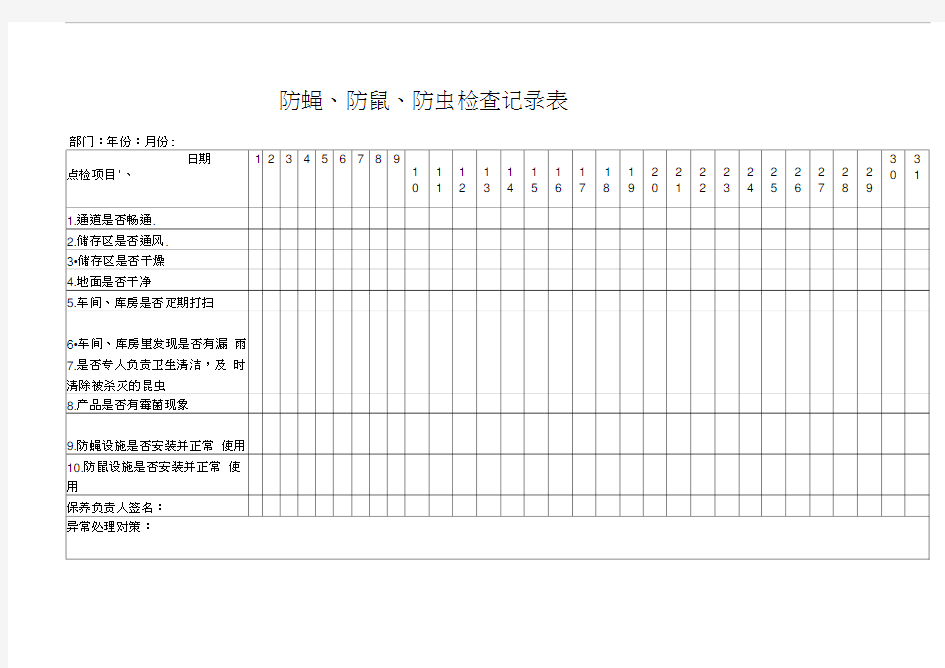 防蝇防鼠防虫情况记录表