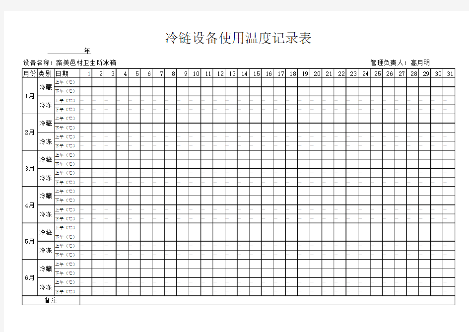 冷链温度登记表