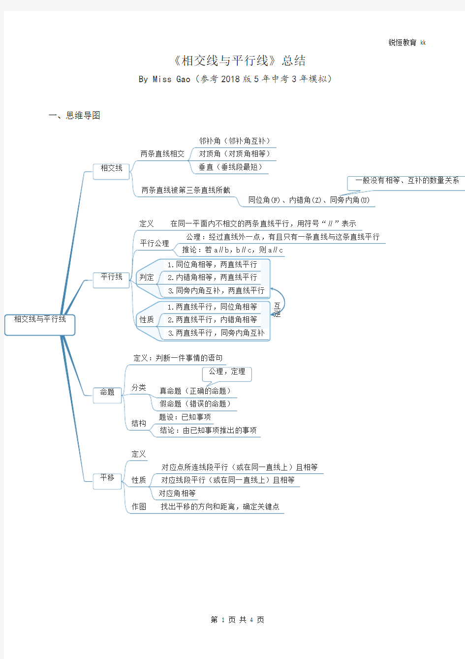 相交线与平行线总结