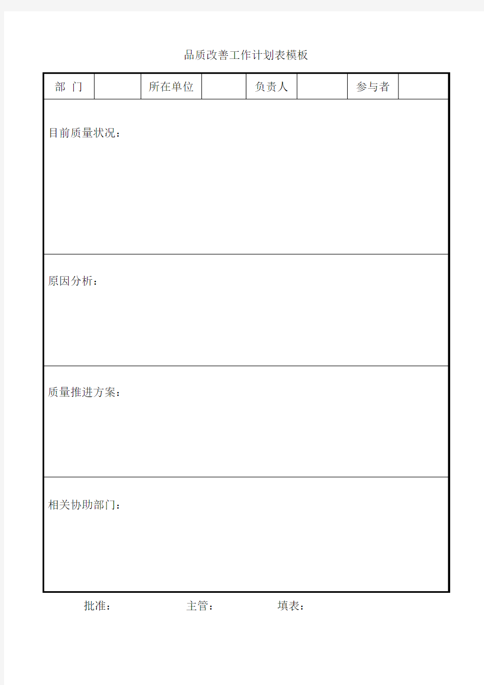 品质改善工作计划表模板