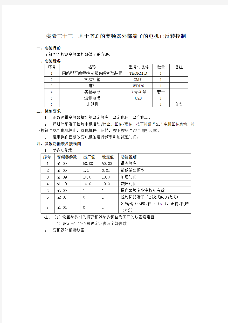 PLC控制实验--基于PLC的变频器外部端子的电机正反转控制