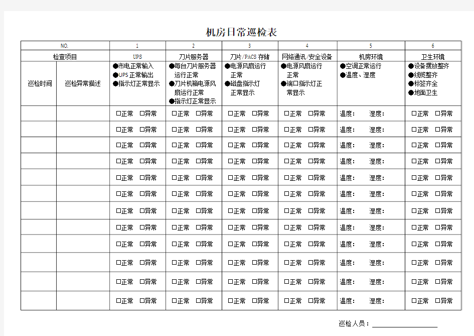 机房日常巡检表