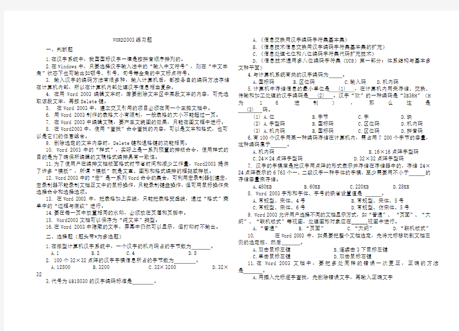 word2003理论试题