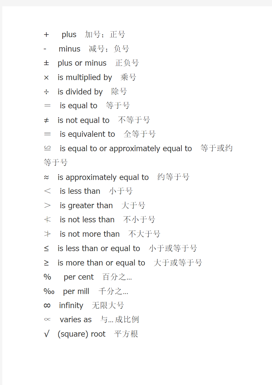 数学符号的英语表达