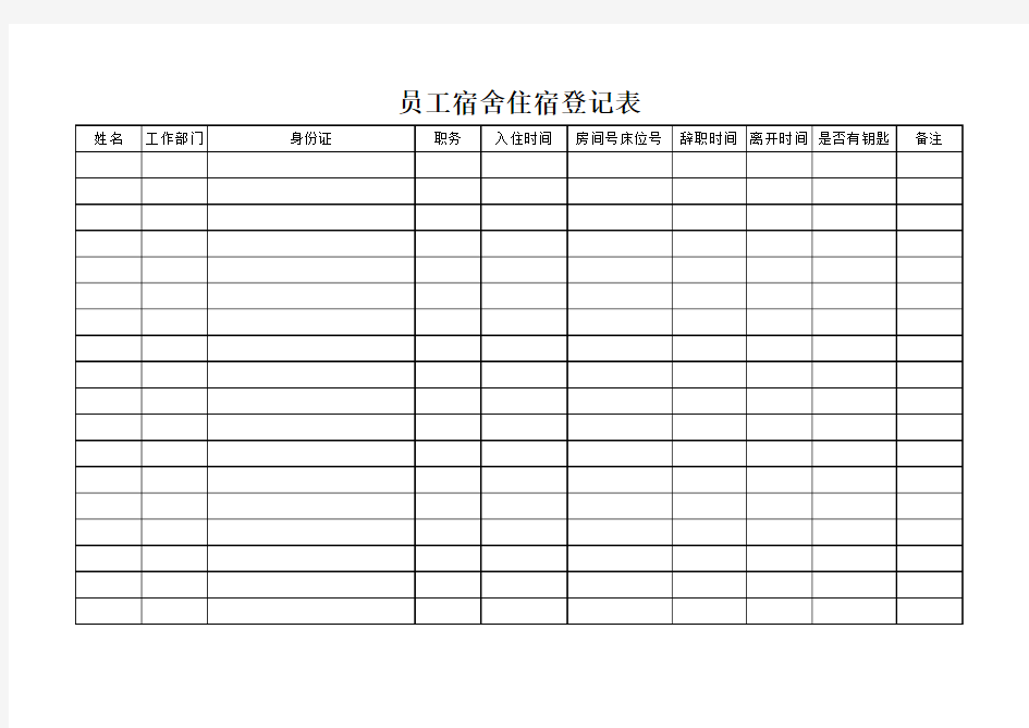 员工宿舍住宿登记表