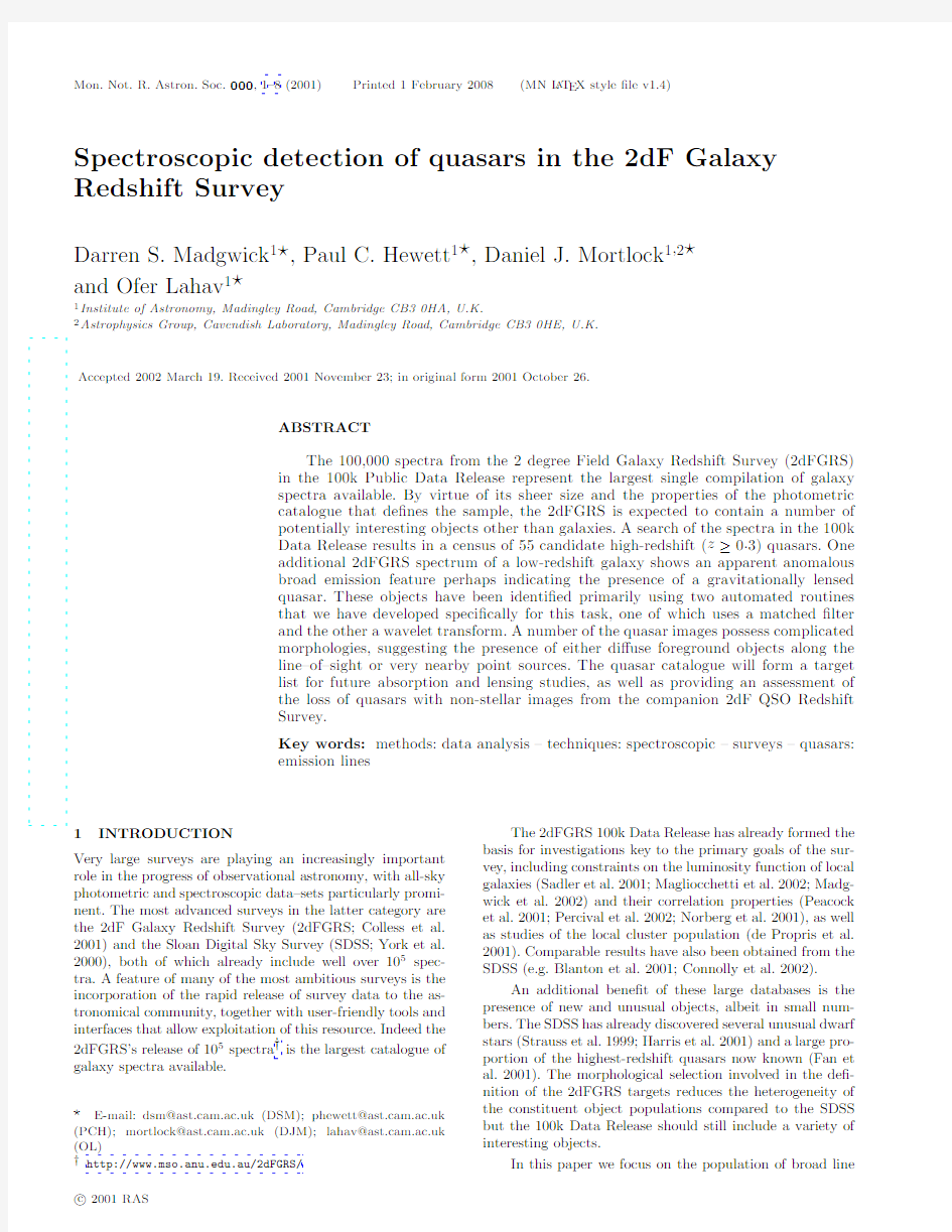 Spectroscopic detection of quasars in the 2dF Galaxy Redshift Survey