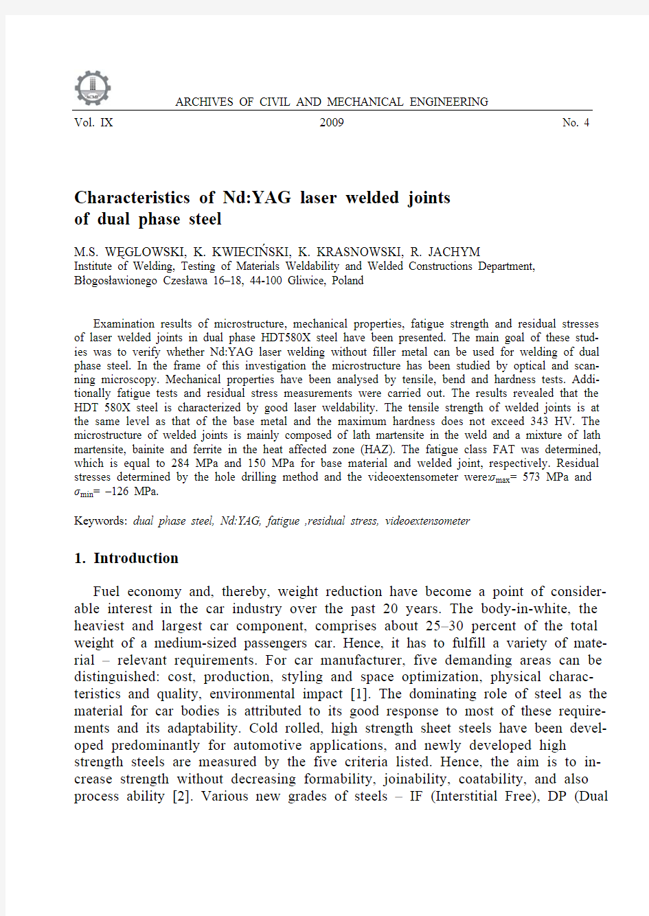 Characteristics of Nd_YAG Laser Welded Joints of Dual Phase Steel
