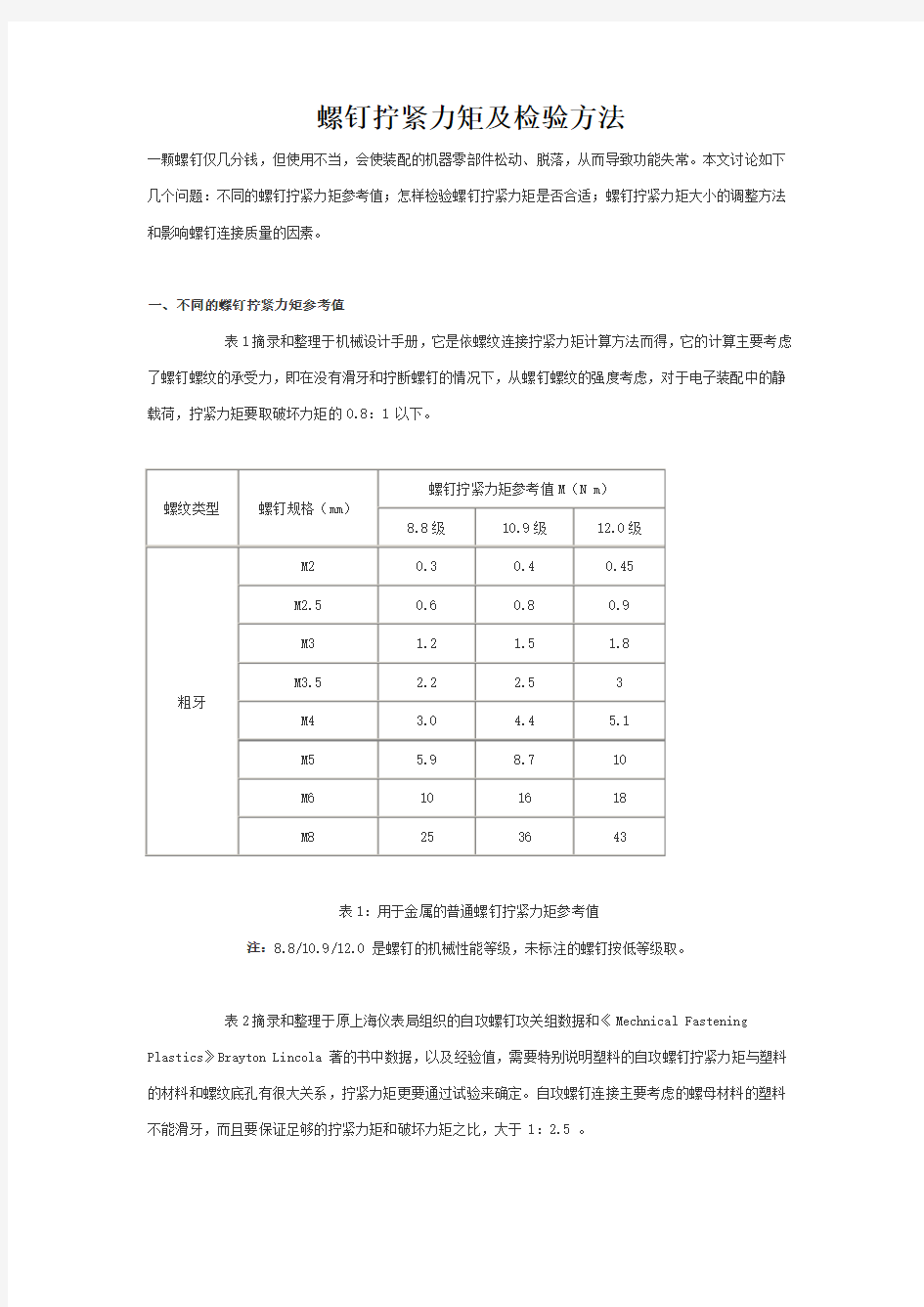 螺钉力矩及检验方法