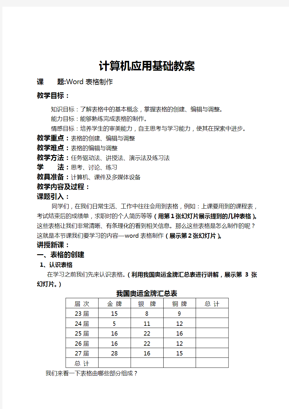 Word表格制作教案公开课