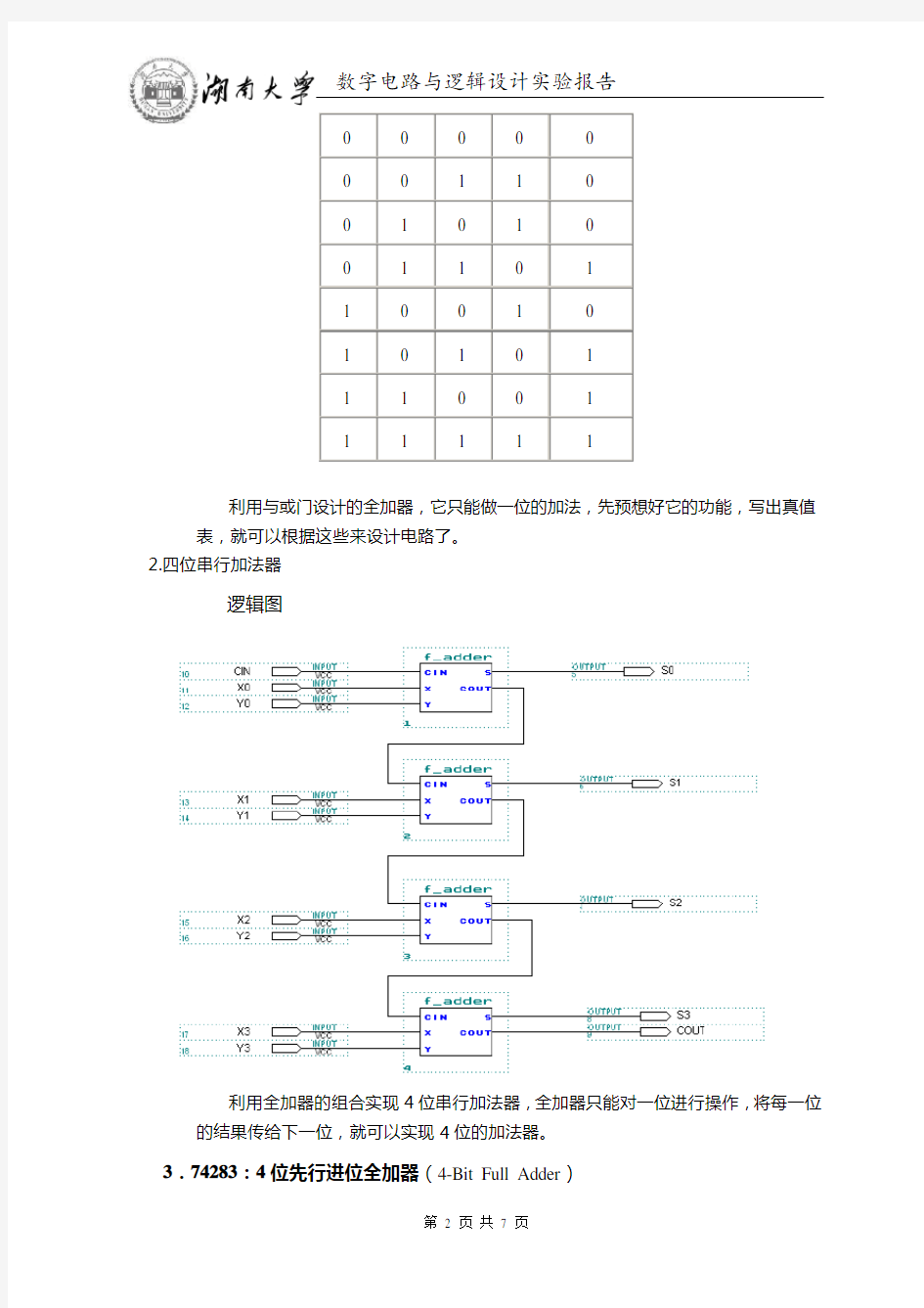 加法器实验报告