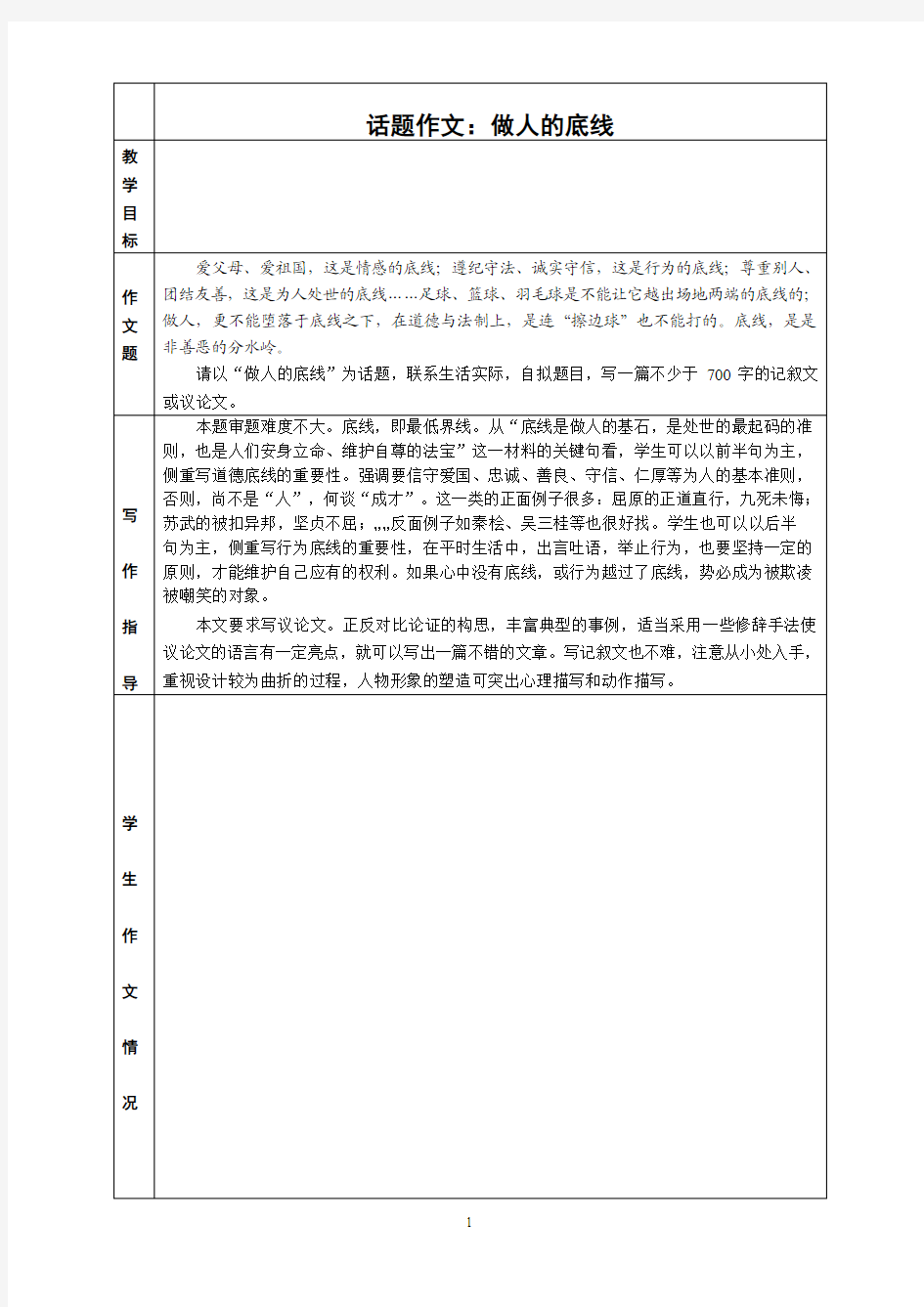 话题作文：做人的底线