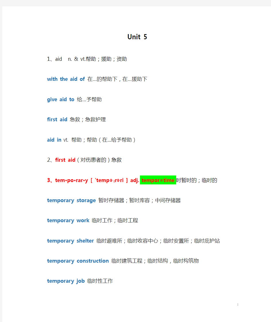 人教版高中英语必修五Unit 5 单词详解