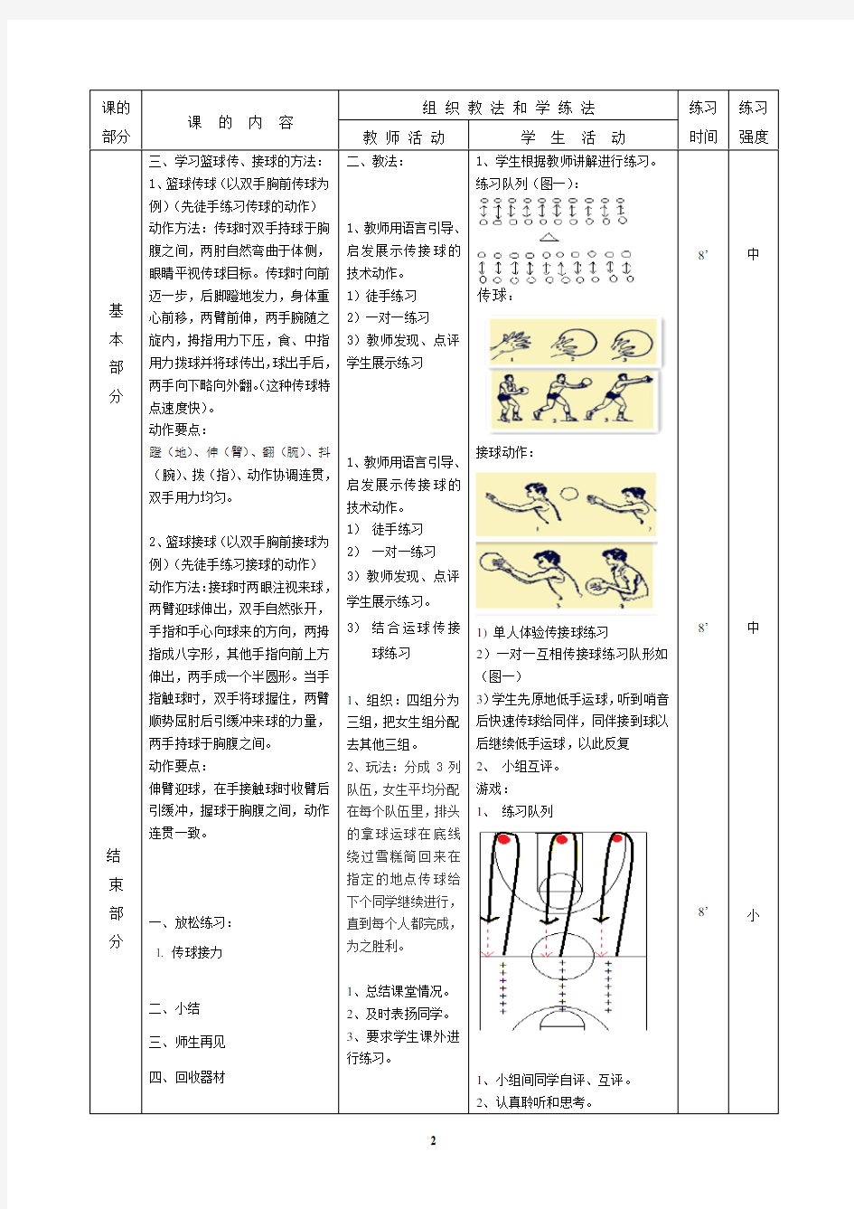 篮球双手胸前传接球教案(公开课)