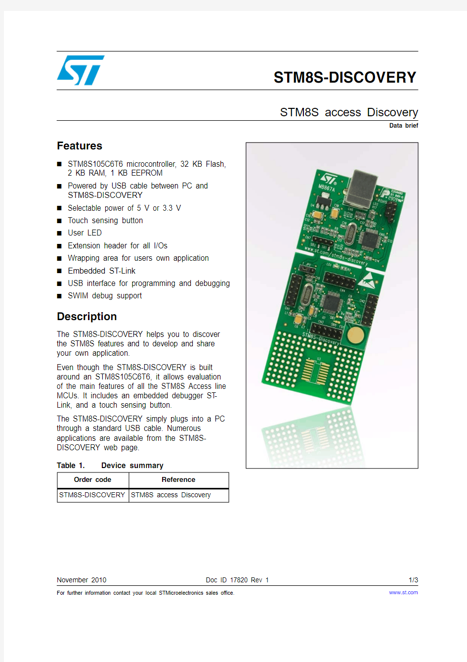 STM8S单片机STM8s_Discovery开发板官方原理图