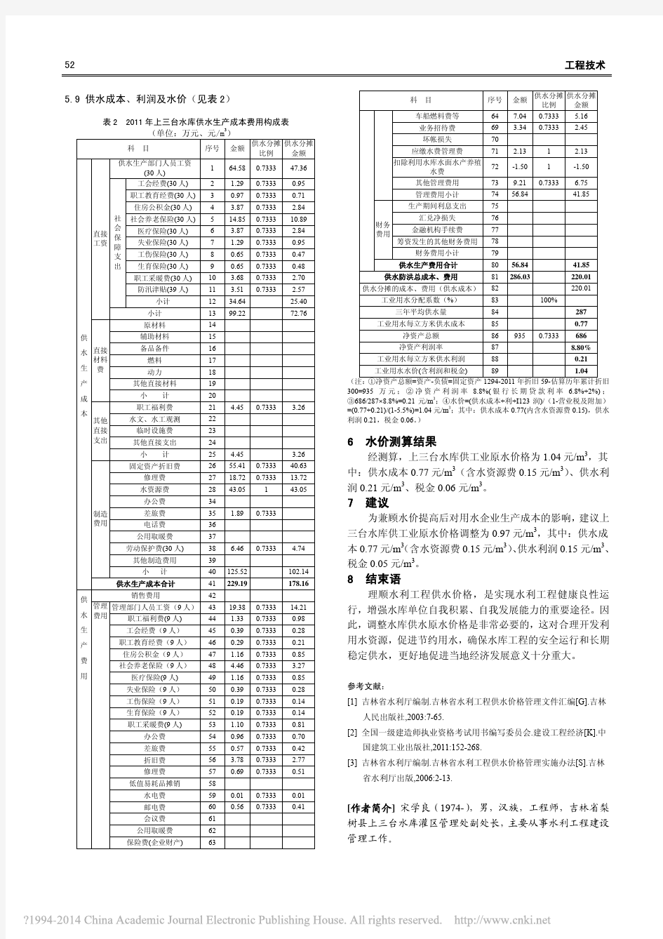 上三台水库供工业原水价格测算浅析