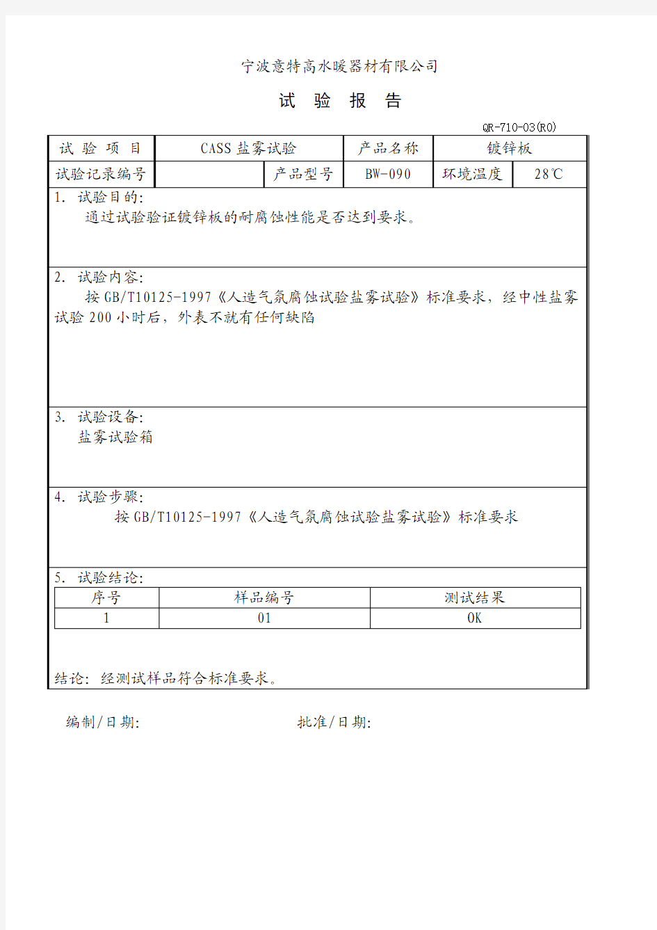 盐雾试验报告