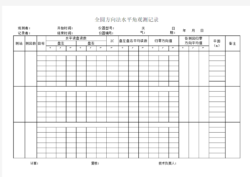 全圆观测法水平角记录