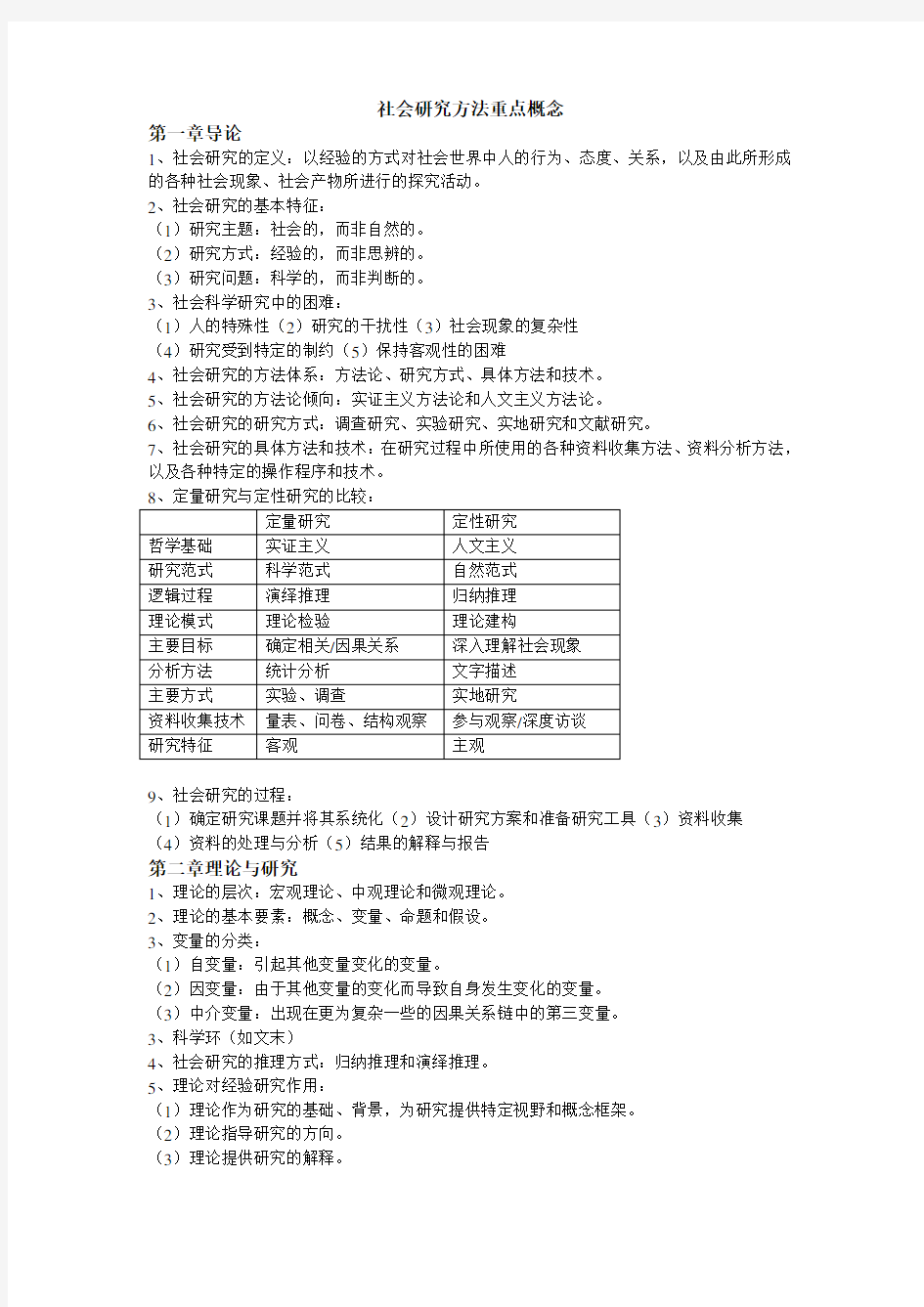 社会研究方法重点概念