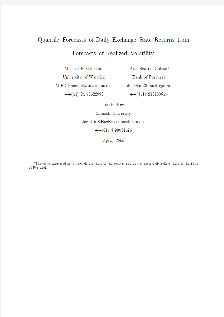 quantile forecast of daily ex returns from forecasts of realized volatility