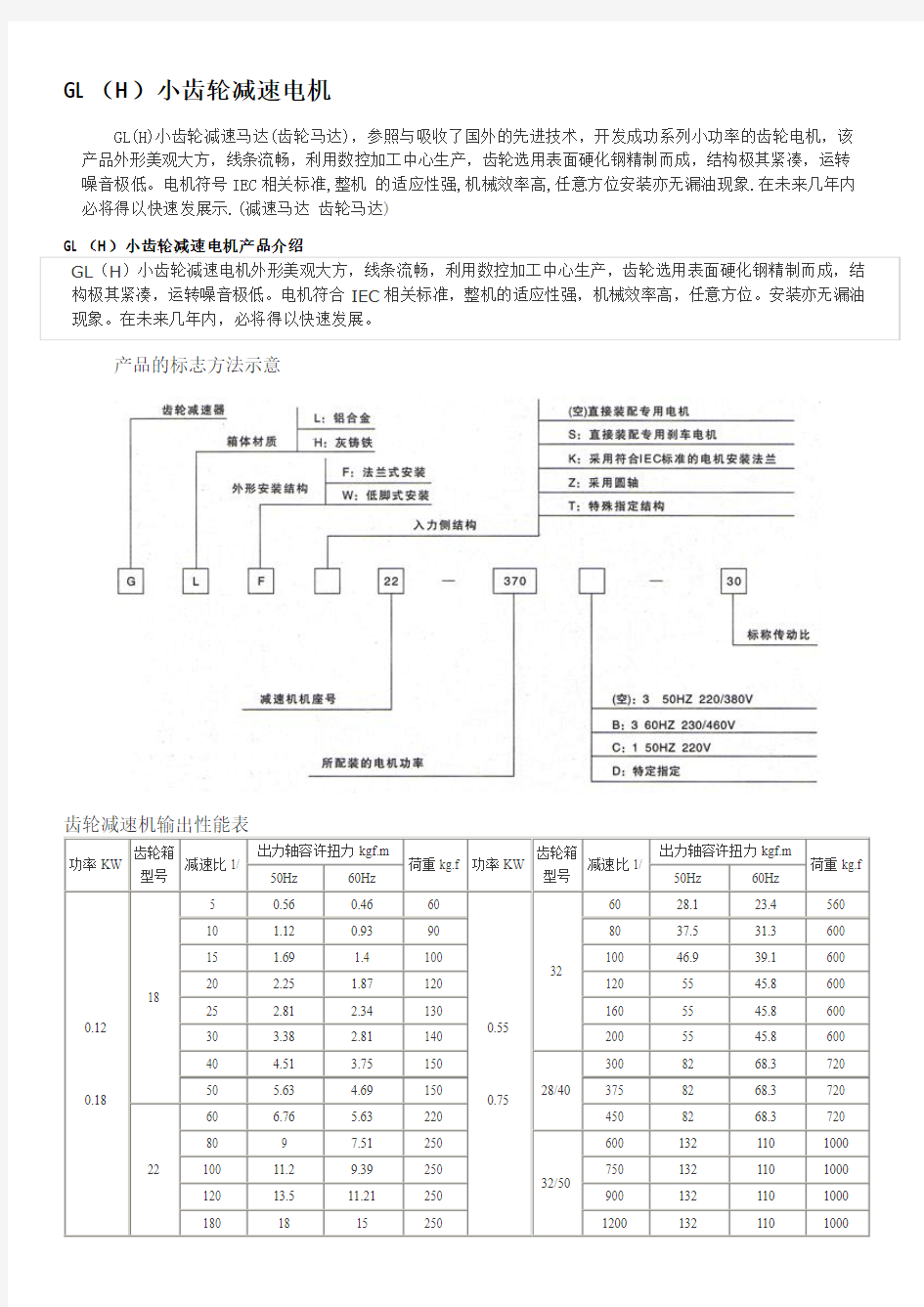 GL(H)小齿轮减速电机