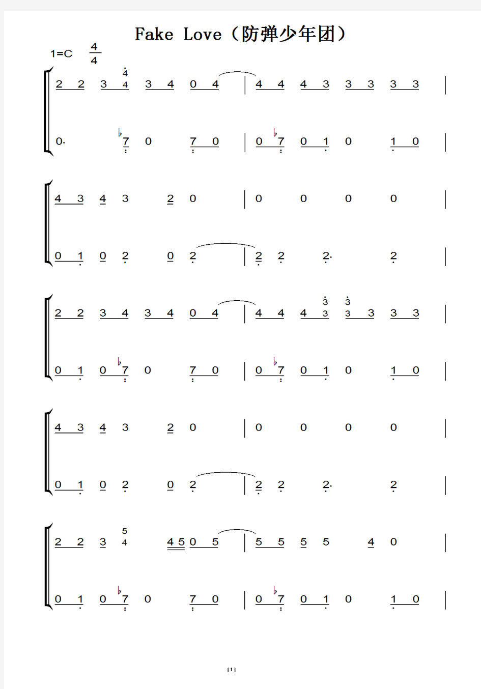 Fake Love(防弹少年团)C大调 钢琴谱 钢琴双手简谱.pdf