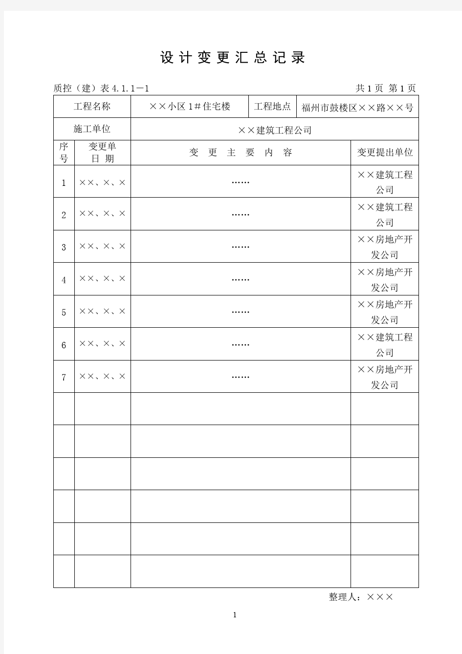 建筑电气工程资料表格