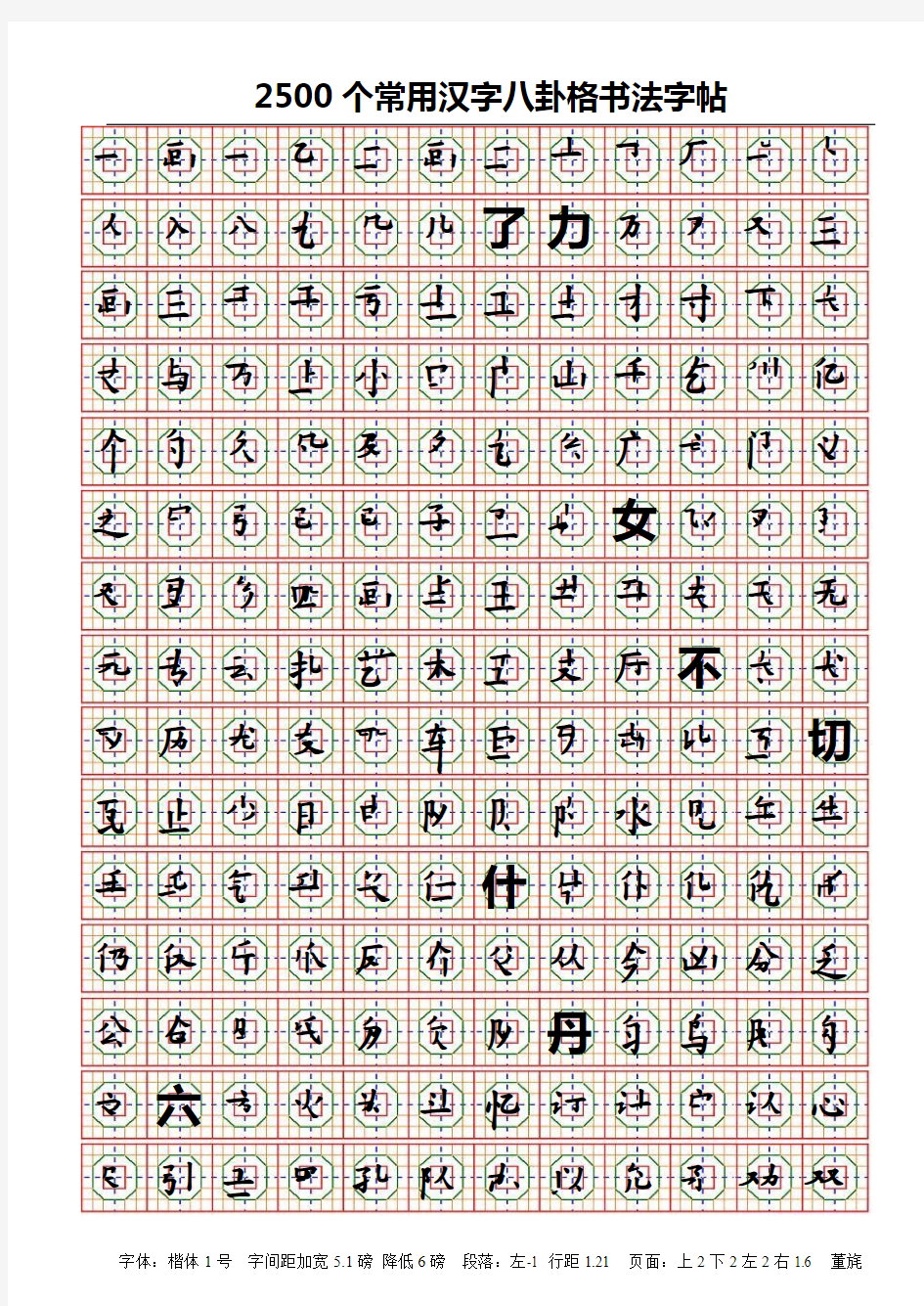 2500汉字书写字帖(八卦格)解析