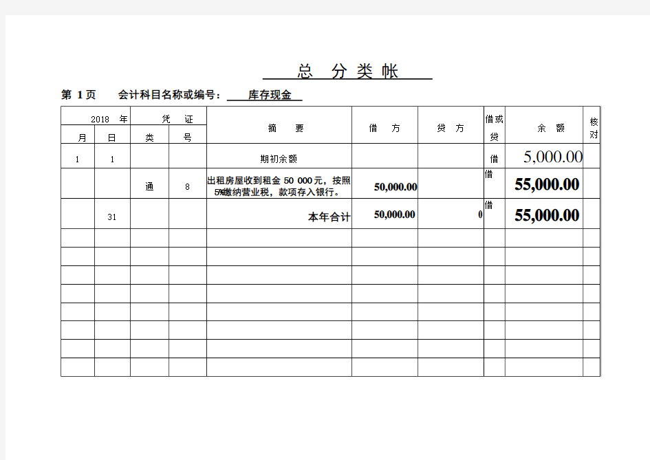 总账账页格式