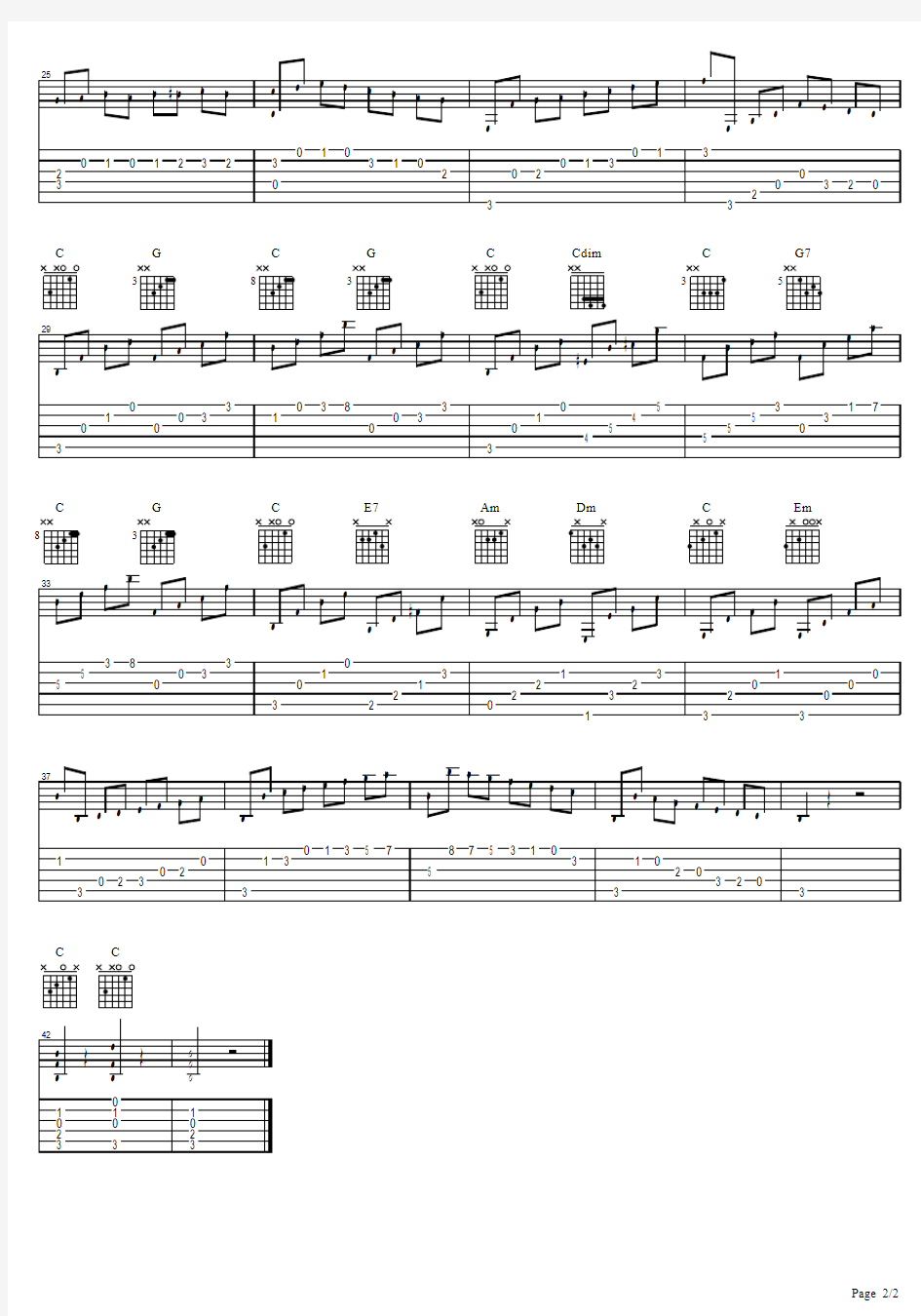 卡尔卡西 练习曲 01 原版 吉他谱 六线谱 经典流行 吉他独奏谱