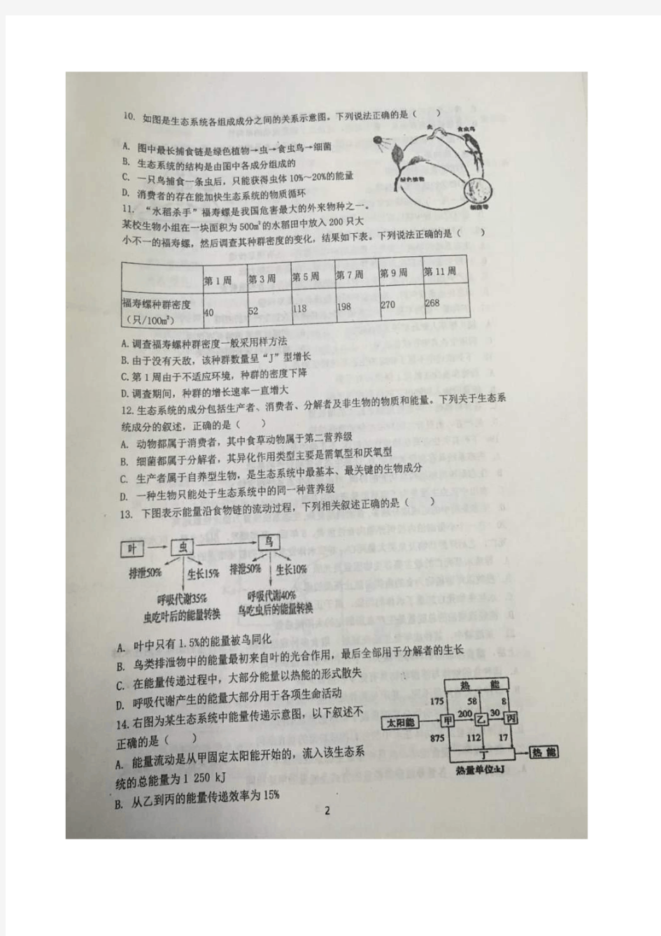 2018-2019学年山东省昌乐县第一中学高二上学期12月第二次模块考试生物试题扫描版含答案