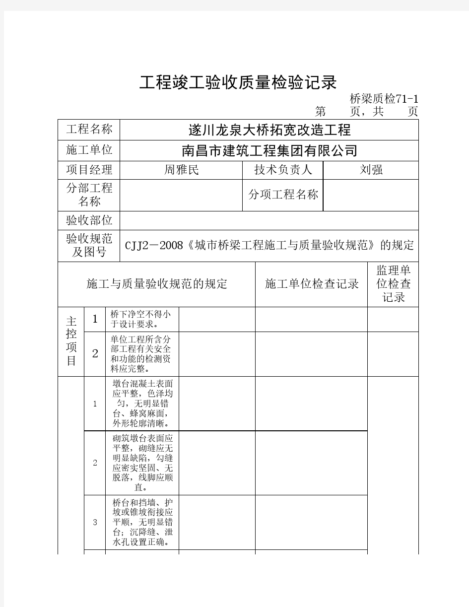 工程竣工验收质量检验记录