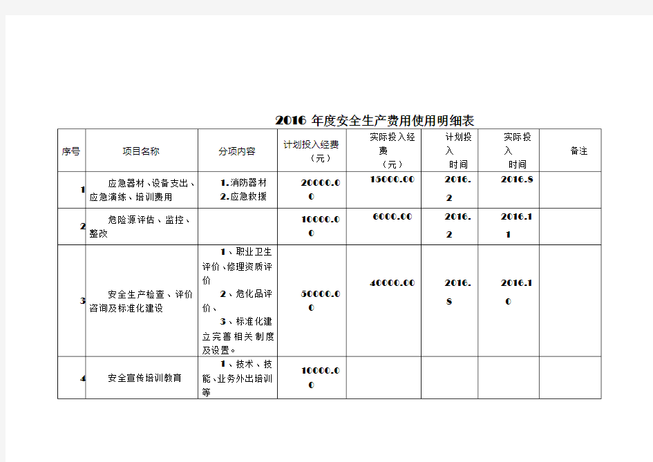 年度安全生产费用投入明细(含预算决算)--