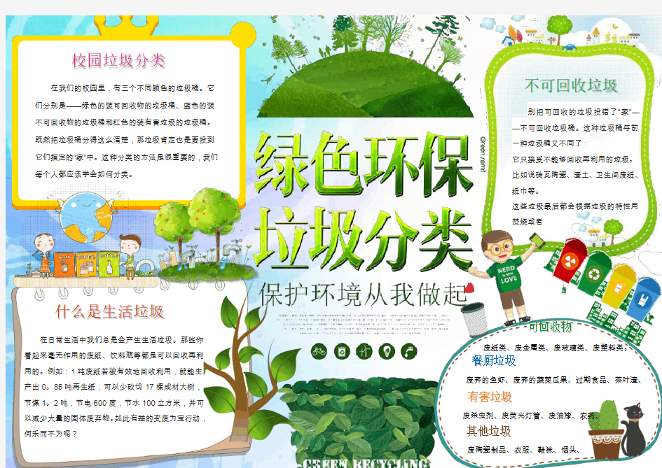 绿色环保垃圾分类小报 (环保)