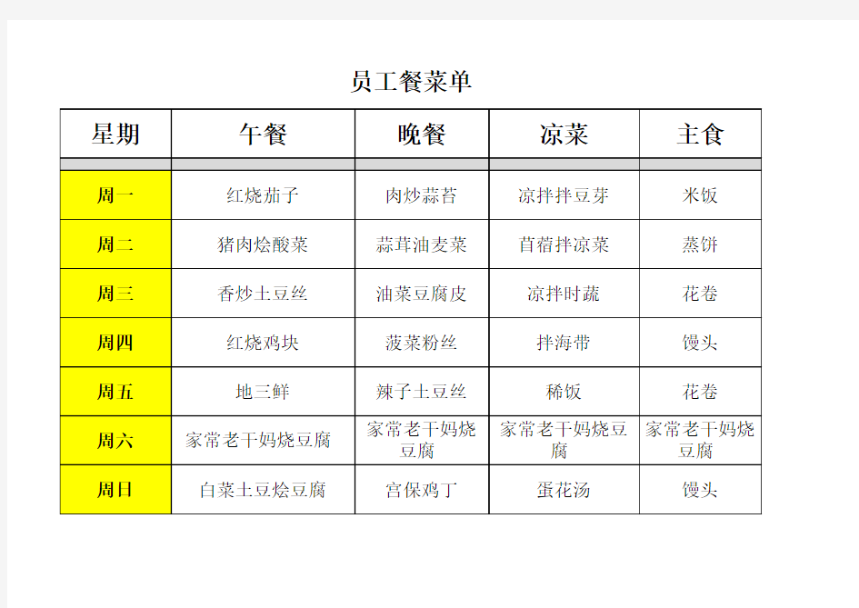 最新-员工餐菜单