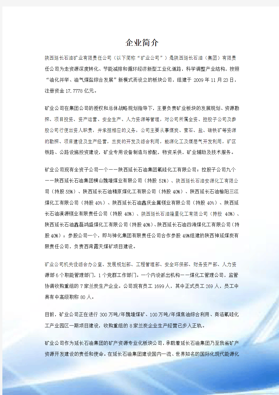 陕西延长石油矿业有限公司资料