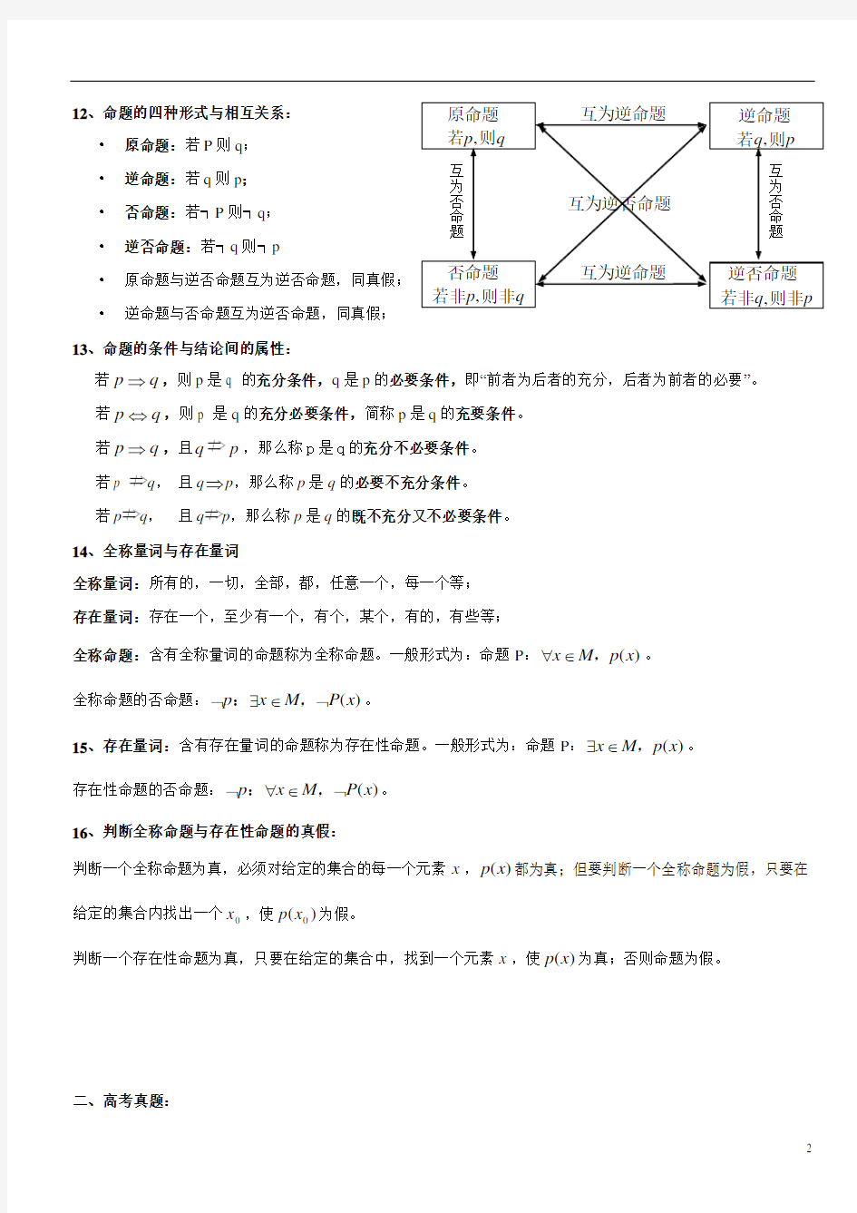 1集合与简易逻辑(高考知识点复习总结)