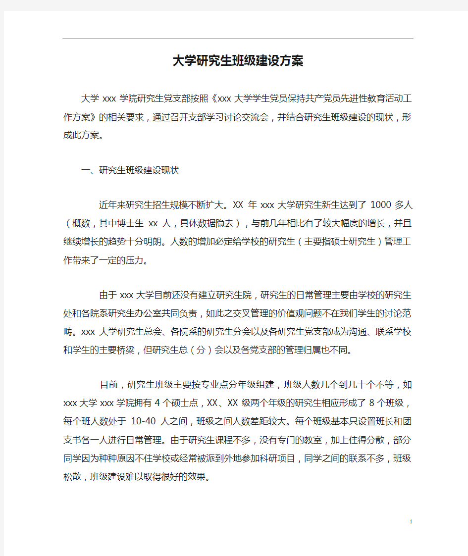 大学研究生班级建设方案