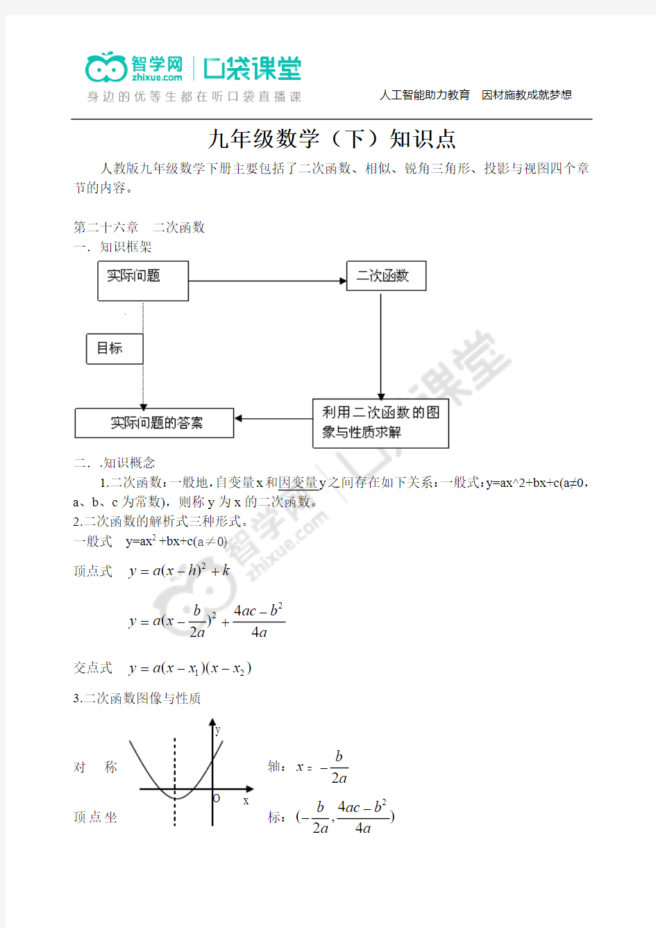 人教版初中数学九年级下册知识点大全