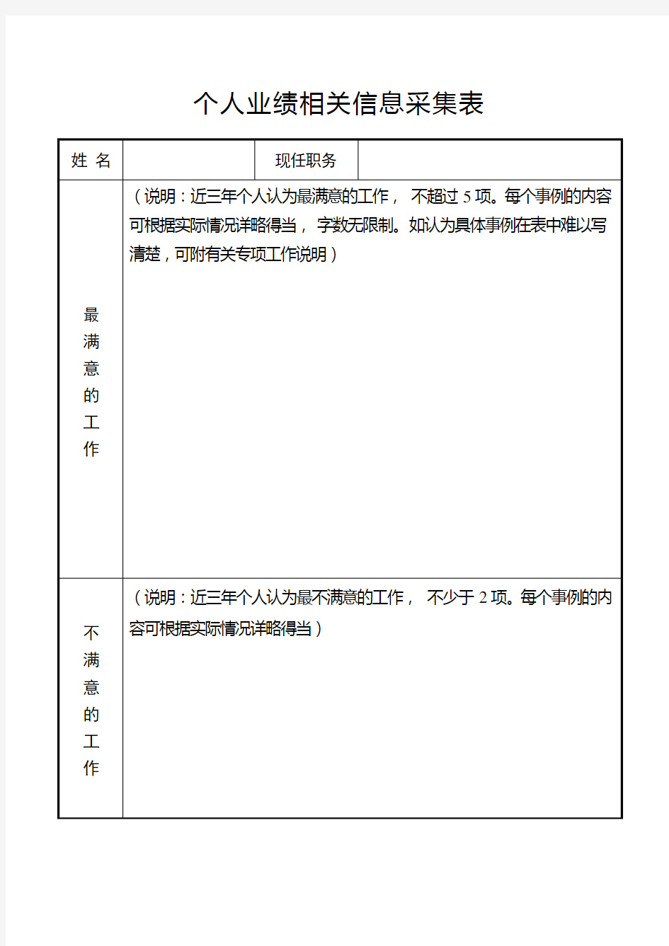 个人业绩相关信息采集表