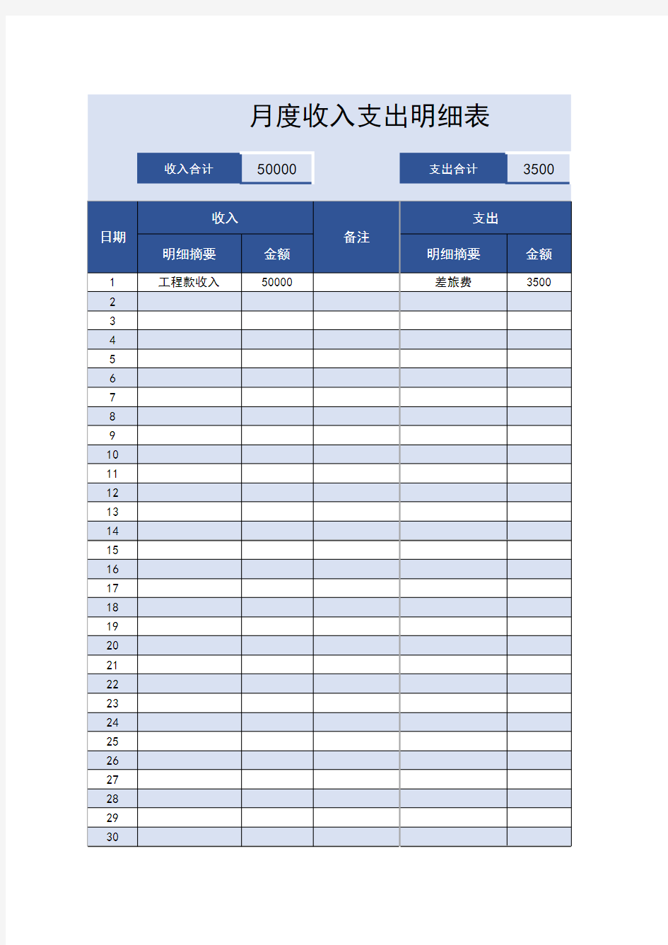 月度收入支出明细表