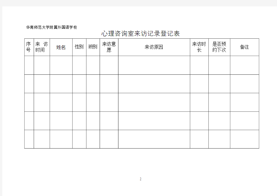 心理咨询室来访登记表