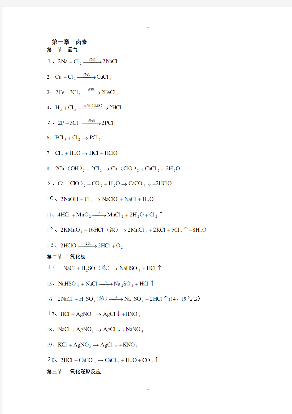 高中化学方程式大全(最最完整版)