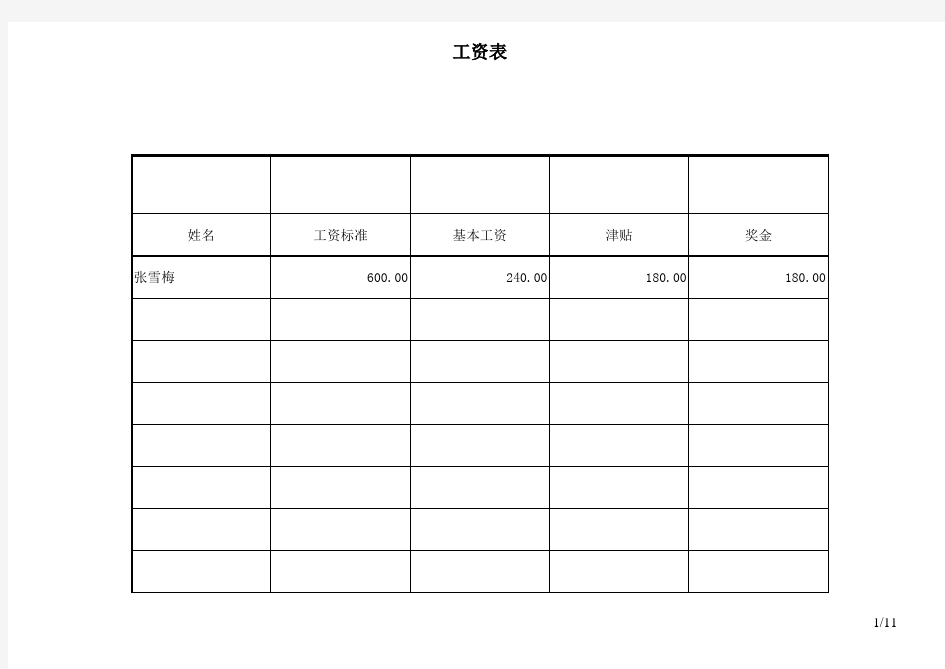 工资表及标准