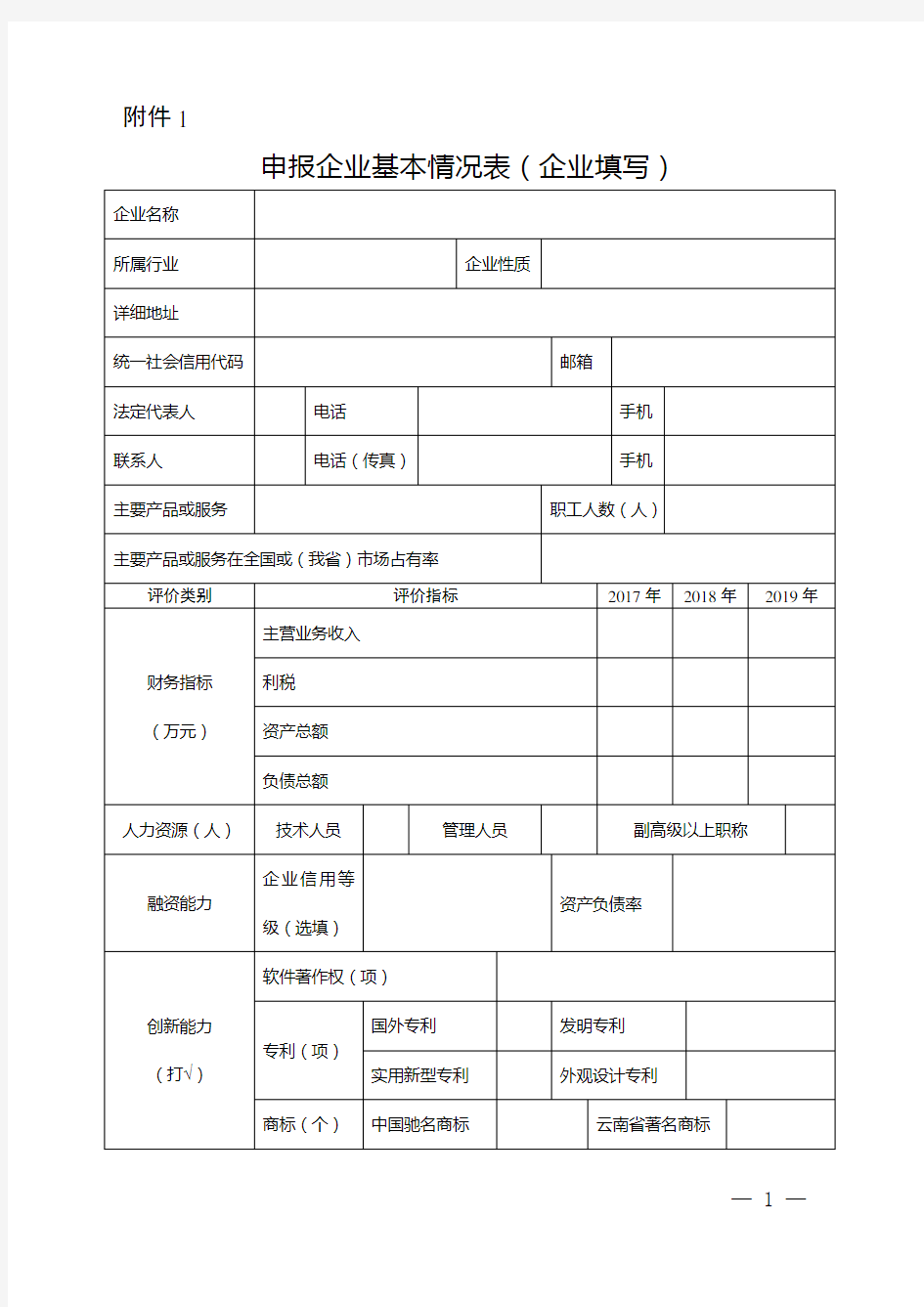 云南省省级成长型中小企业基本情况表、评分表和标准