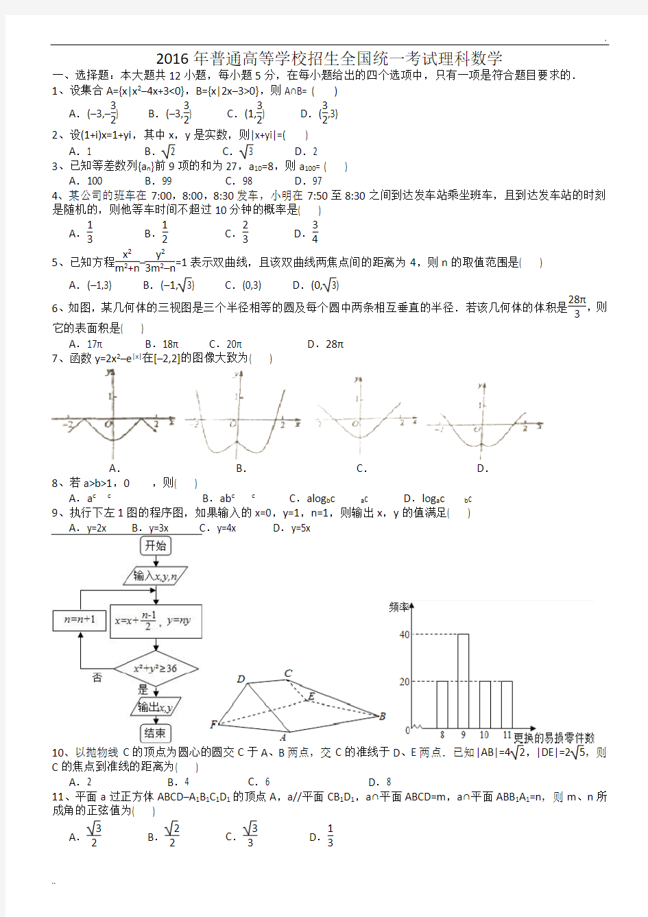 2017高考理科数学试题全国卷1及解析完美版