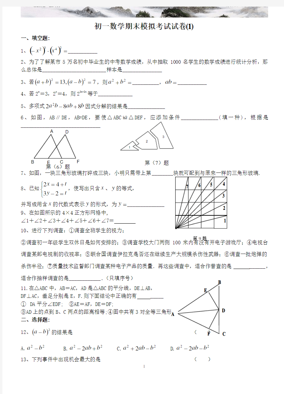 初一数学期末模拟考试试卷 